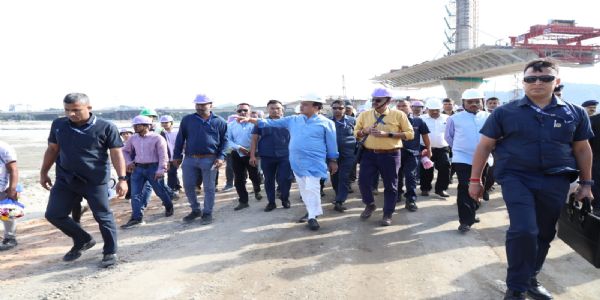 CM inspects progress of Guwahati-North Guwahati bridge