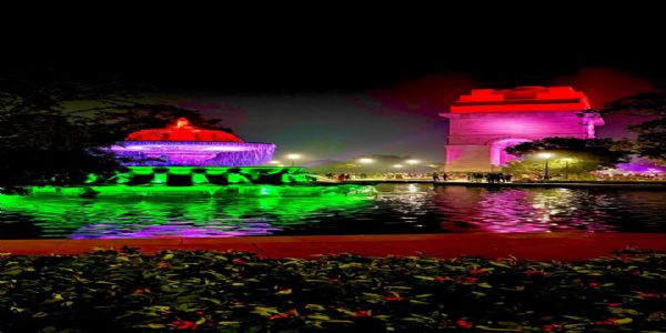 India Gate lit up in purple and orange on World Neglected Tropical Diseases Day