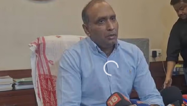 Image of the additional director general of CID, Assam Munna Prasad Gupta addressing a press meet in Guwahati.
