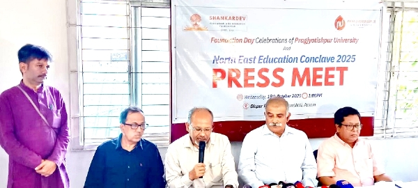 Addressing a press conference at the Dispur Press Club, SERF President Lt. Gen. (Retd.) Rana Pratap Kalita and Pragjyotishpur University Vice Chancellor Prof. Smriti Kumar Sinha