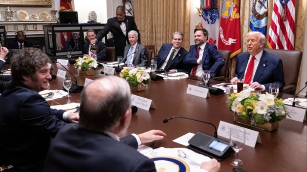US President Donald Trump  During a White House lunch with Argentine President Javier Milei