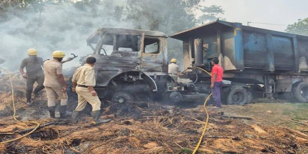 Head-on crash between dumpers sparks blaze in West Bengal’s Sabang