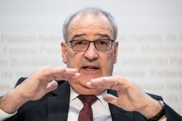 Swiss Federal Councillor Guy Parmelin speaks during a news conference, Friday, Nov. 14, 2025, in Bern, Switzerland. Swiss Federal Councillor Guy Parmelin speaks during a news conference, Friday, Nov. 14, 2025, in Bern, Switzerland.
