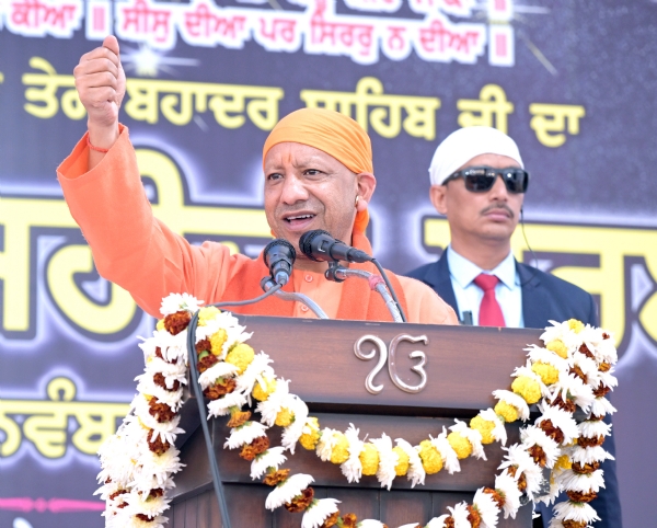 Adityanath speaking at a gathering in Lucknow