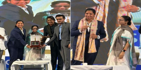 Richa Ghosh felicitated with ₹3.4 million & gold bat at grand CAB ceremony