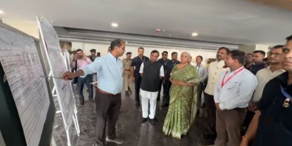 CM Sarma Accompanies FM Sitharaman During Visit to ‘Jyoti-Bishnu Auditorium’ Construction Site