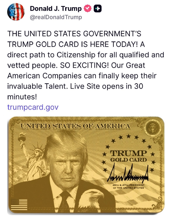 US President Launches ‘Trump Gold Card’, Claims Major Boost to Treasury US President Launches ‘Trump Gold Card’, Claims Major Boost to Treasury