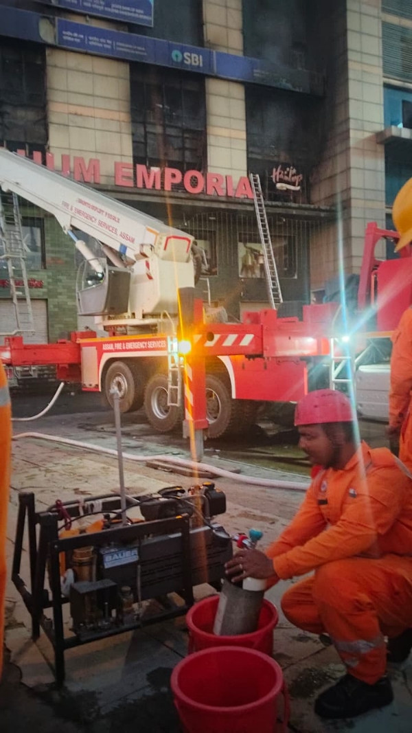 Image of the massive fire in being extinguishing in Guwahati.