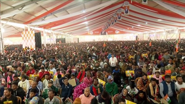 People gathered at the Bharatiya Janata Party (BJP) rally in Taherpur, Nadia district of West Bengal.