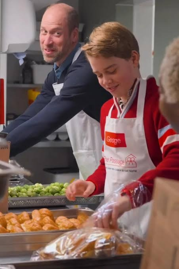 Prince William and George  on homeless shelter visit