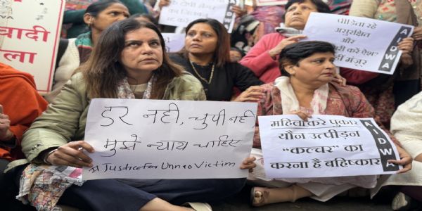Protest outside Delhi HC against suspension of Kuldeep Sengar’s sentence