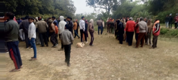Crowd thronging spot where bodies of married couple were found hanging from a tree
