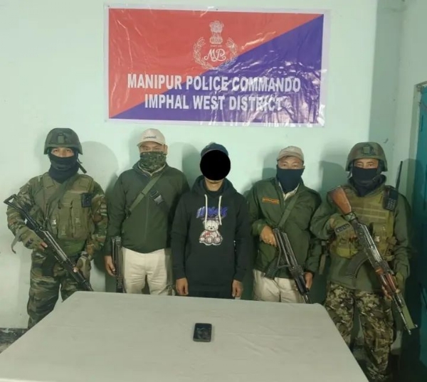 Image related to the Security forces nab UNLF(K) extortionist in Imphal West; phone recovered.