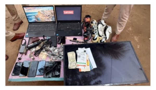 Image of the large cache of stolen items recovery in Guwahati.