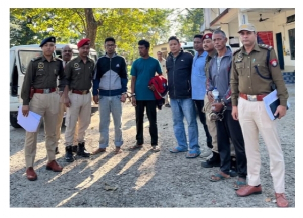 Image of the Five arrested poachers in Biswanath for attempted rhino hunting. Image of the Five arrested poachers in Biswanath for attempted rhino hunting.