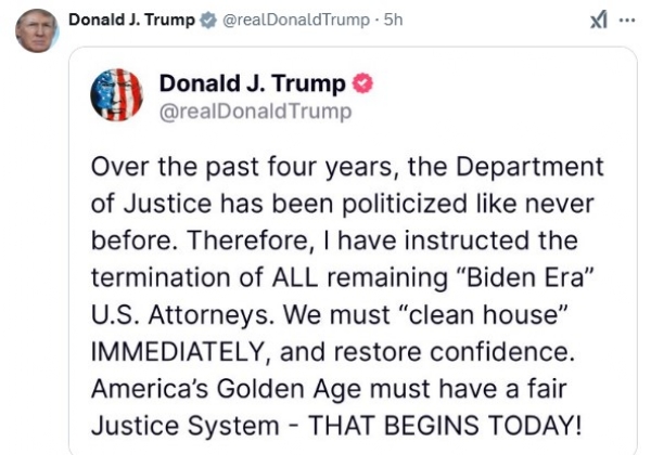 Trump fired all the attorneys of the Biden administration Photo: Social Media