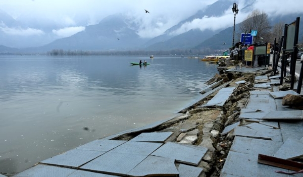 Portion Of Footpath, Sidewall Along The Dal Lake Washed Away In Srinagar