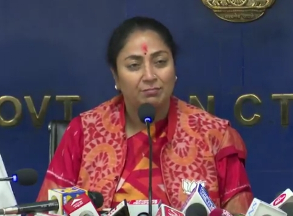 Rekha Gupta holding a press conference after the first cabinet