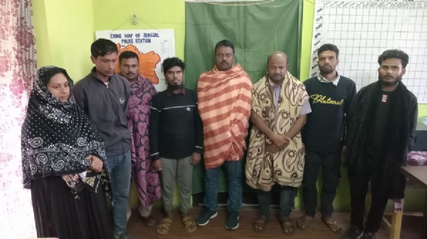 Image of the Six illegal Bangladeshis, two touts arrested on the Meghalaya border.