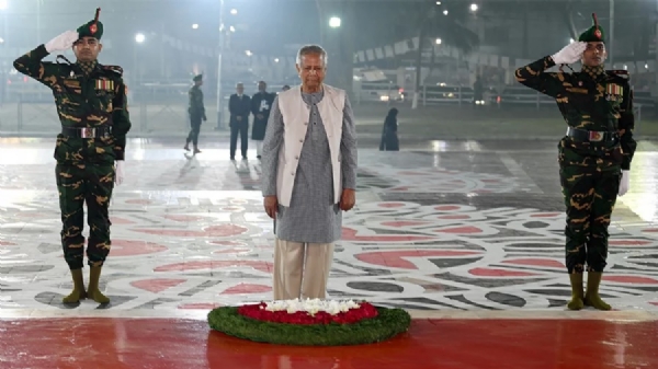 Chief Adviser of the Interim Government of Bangladesh Dr. Mohammad Yunus place wreath at the Central Shaheed Minar.