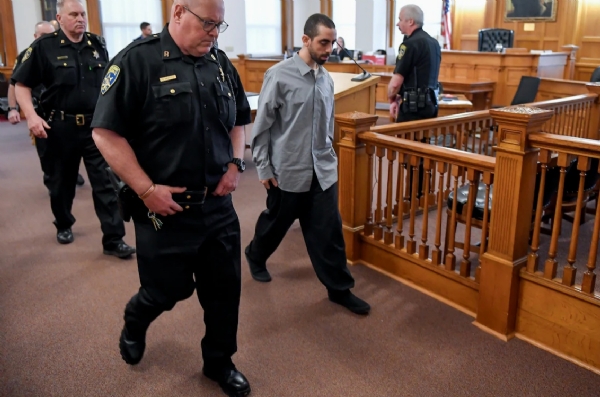 Hadi Matar is led out of court after the guilty verdict on Friday in Mayville, New York.