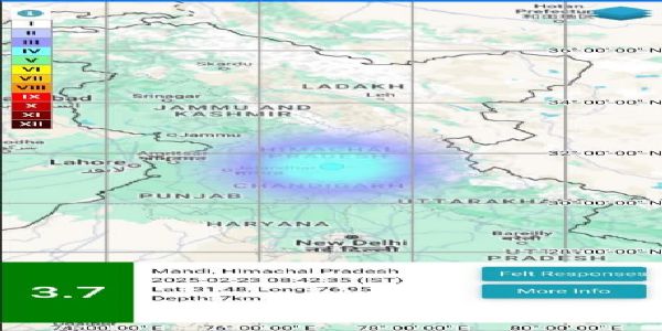 HP:Earthquake of magnitude 3.7 hits Mandi