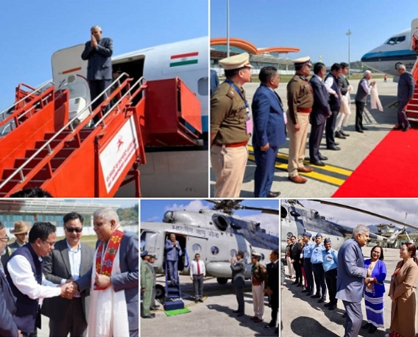 Union Minister Kiren Rijiju welcomes the vice president Jagdeep Dhankar on Arunachal arrivel