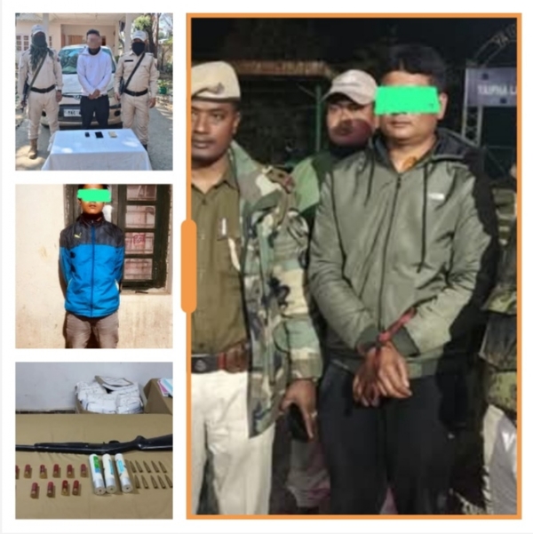 Image of the arrest of KYKL outfit and murder accused and recovery of weapons in Manipur.