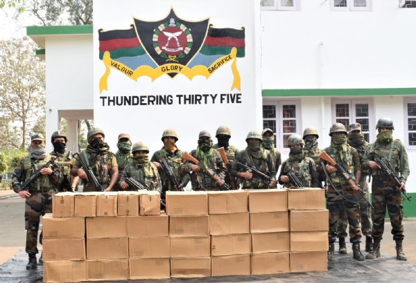 Image of narcotic cough syrup seized by Assam Rifles.