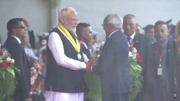 PM Narendra Modi receiving the highest Civilian Award of Mauritius at the National Day Celebrations