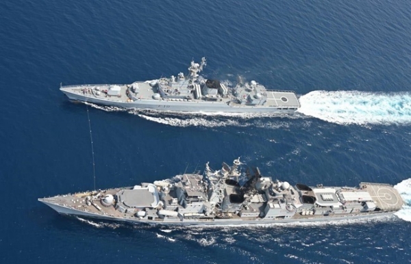 The t India-Bangladesh naval exercise Bongosagar in the Bay of Bengal.