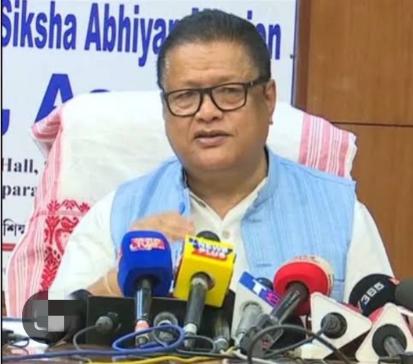 Education Minister Dr. Ranoj Pegu briefing th press at the Sarv Shiksha office in Guwahati.