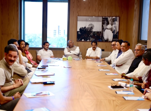 New Delhi: During a meeting with AICC general secretaries in charge at the Congress headquarters on Tuesday, party president Mallikarjun Kharge, Rahul Gandhi, and other officials...