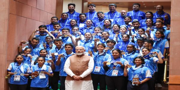 PM Modi Meets Special Olympics World Winter Games Contingent In Parliament