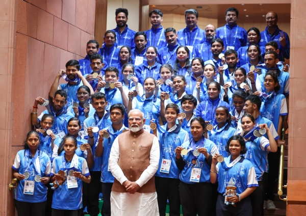 Medal-winning athletes met with Prime Minister Modi in the Parliament House complex on Tuesday.