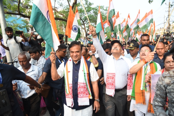 Image of the tiranga Yatra in Guwahati led by Assam CM Dr. Himanta Biswa Sarma and BJP President Dilip Saikia. Image of the tiranga Yatra in Guwahati led by Assam CM Dr. Himanta Biswa Sarma and BJP President Dilip Saikia.