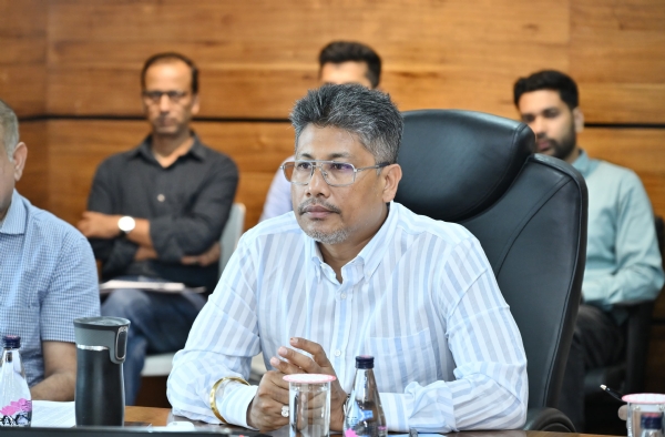 State Water Resources Minister Pijush Hazarika holding a meeting with Special Chief Secretary of Water Resources Department S Abbasi, Chief Executive Officer of FREMAA Dr. Jeevan B, Chief Engineer of Water Resources Department, senior officials and contractors.