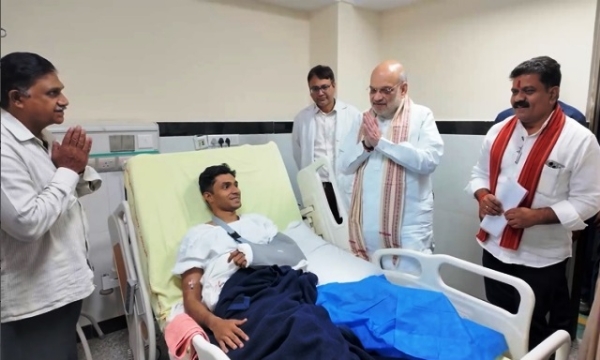 Union Home Minister Amit Shah inquiring about the well-being of the injured soldier admitted to AIIMS Delhi on Thursday. Union Home Minister Amit Shah inquiring about the well-being of the injured soldier admitted to AIIMS Delhi on Thursday.