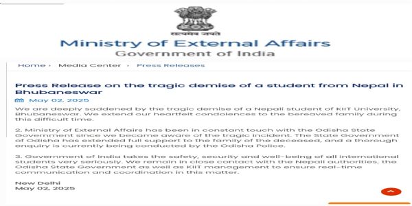 India assures Cooperation following Nepali student’s death in Bhubaneshwar