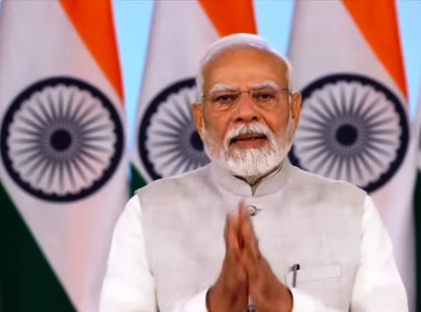 Prime Minister Narendra Modi addressing via video conferencing.