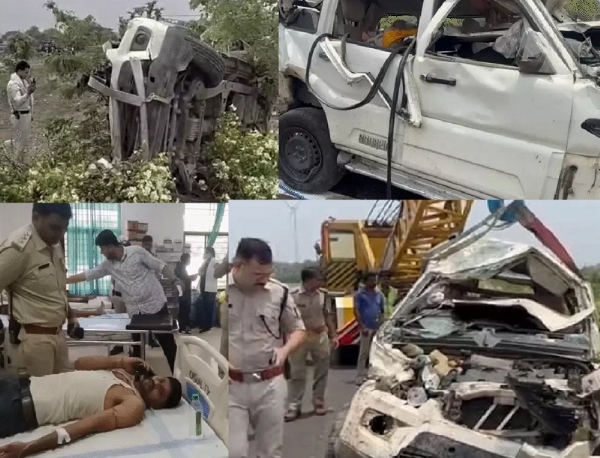 Bihar STF vehicle overturned in Ratlam.