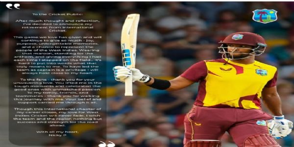 Former West Indies T20I captain Nicholas Pooran announced his retirement from international cricket