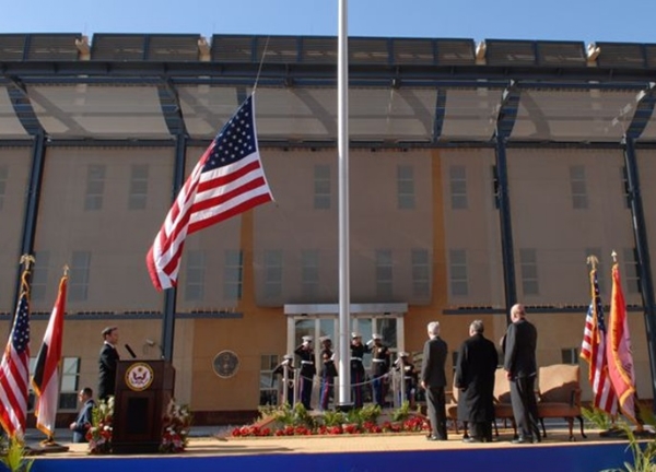 The American embassy is located in this building in Baghdad, the capital of Iraq. Photo courtesy of the American embassy in Baghdad website.