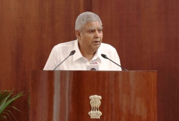 Vice President Jagdeep Dhankhar addressing the program on Tuesday.