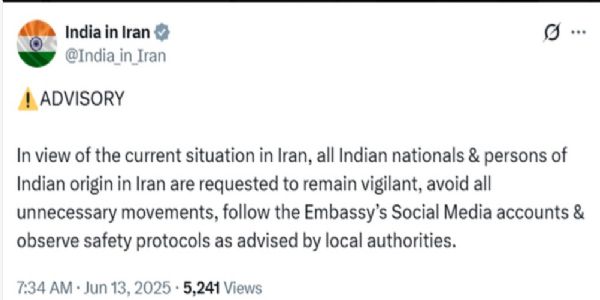 Indian Embassy issues advisory for citizens residing in Iran