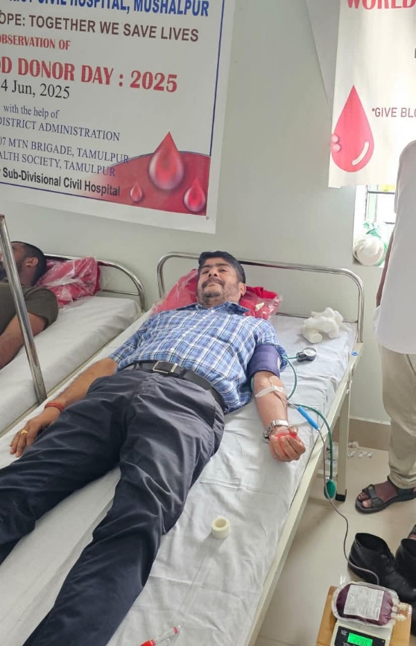 Tamulpur: District Commissioner performing voluntary blood donation here on Saturday.