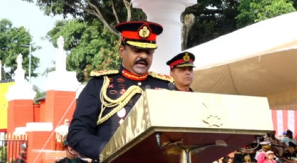Addressing the IMA parade, Sri Lanka Army Commander Lieutenant General BKGM Lansantha Rodrigo.