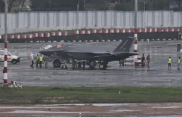 The British Navy fighter aircraft landed at Trivandrum International Airport.