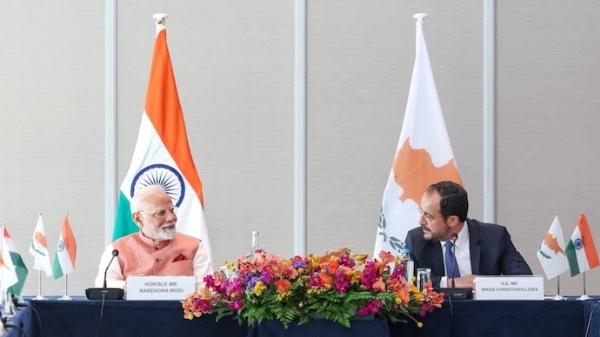 Prime Minister Narendra Modi with Cyprus President Nikos Christodoulides.
