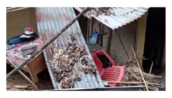 Nagon: House of a villager damaged in a wild elephant attack in Samaguri of the district.